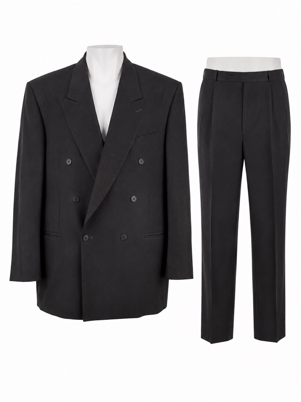 Size 46L Oscar de la Renta Men’s Vintage Double Breasted Black 2 Piece Suit
